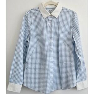 Brooks Brothers 346 Womens Blue Gingham Non-Iron Supima Cotton Shirt 4 Fitted